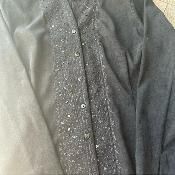 Vintage Alia Black Sequins Beads Accents Faux Suede Jacket - Picture 10 of 15